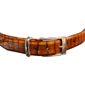 Vtg 90s Martin Dingman Leather Belt Brown Men's sz 32 Alligator Grain Calfskin